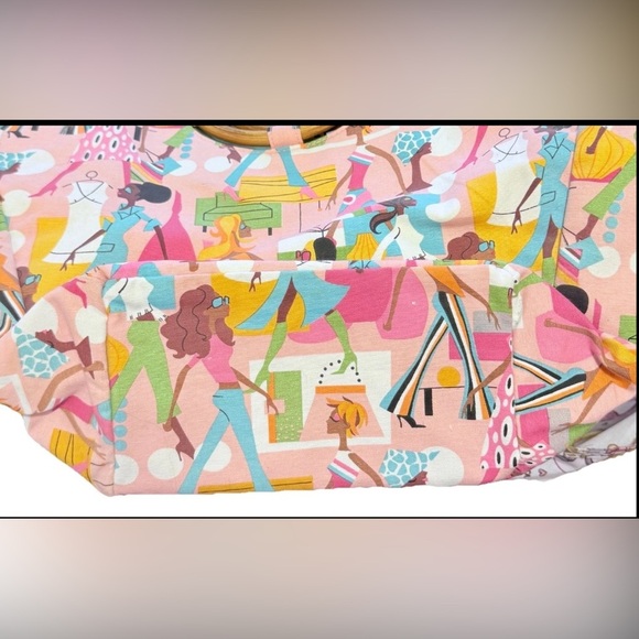 Neiman Marcus Pink Retro Tote Bag Purse Fashion Diva Print Wood Handles - Picture 9 of 9